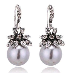 Vintage Style Crystal Sunflower & Imitation Pearl Dangle Earrings